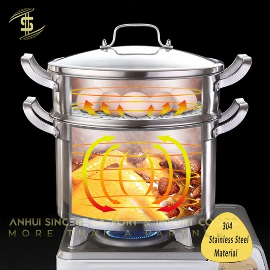  304 acier inoxydable double couche pot de soupe épaississant ménager à vapeur  -CH-Lotus Fishing
